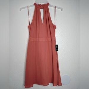 Express Coral Halter Fit&Flare Sleeveless Pleated Keyhole Neck Dress Sz 2 NWT